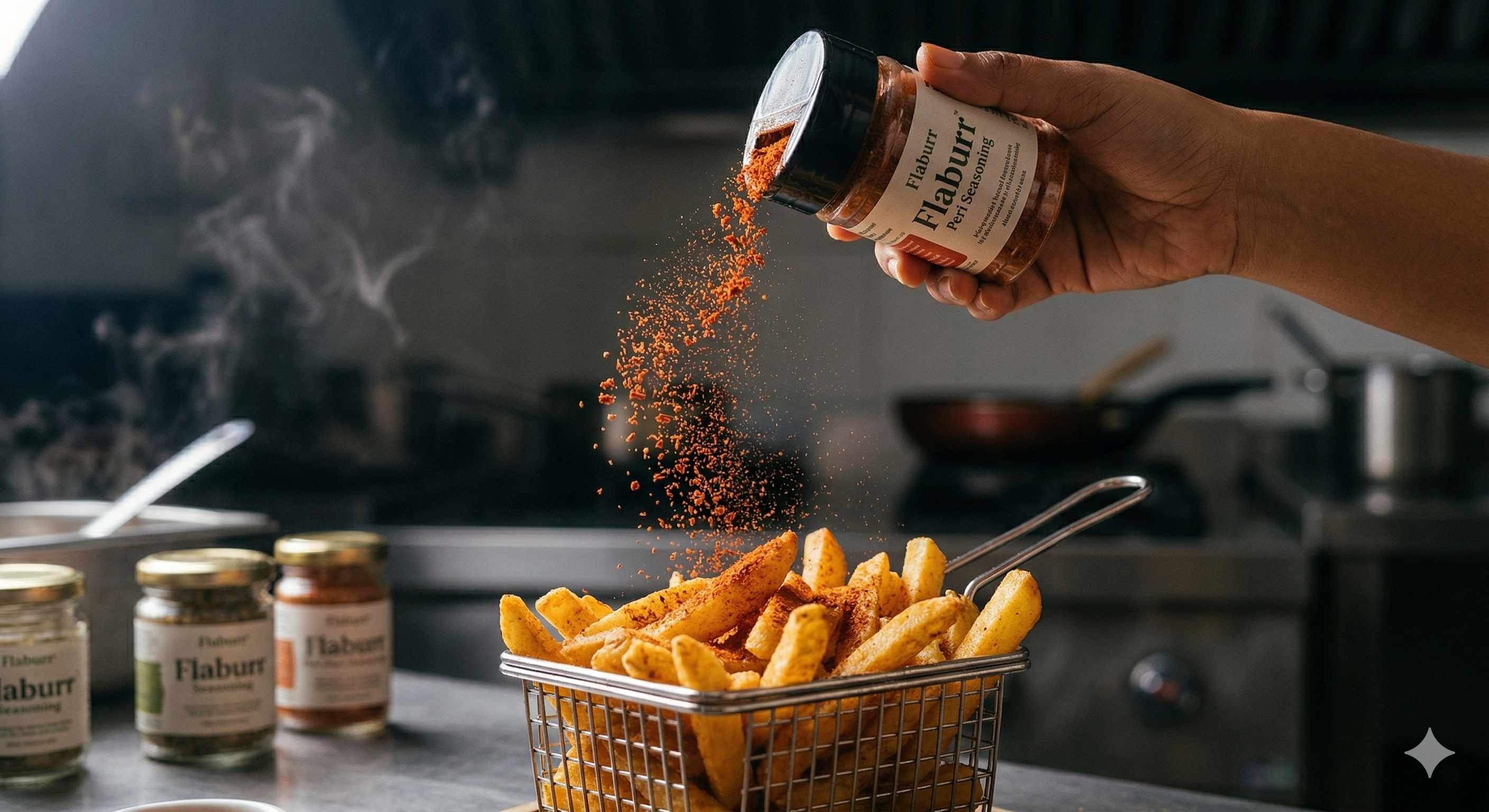 Flaburr seasoning sprinkled on crispy fries